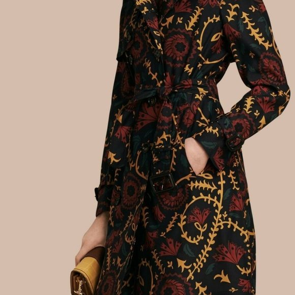 BURBERRY SILK FLORAL PRINT EVENING TRENCH COAT JACKET MADE IN ITALY - Picture 2 of 12